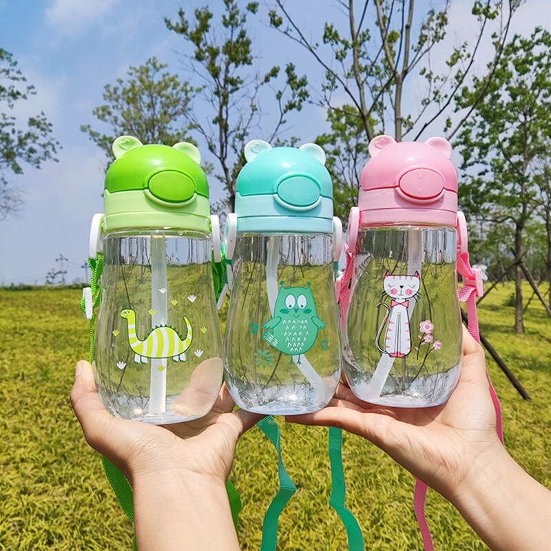 Gambar ?CW? Kids Children CartoonSchool Drinking Water Straw Bottle GravityStraw Baby Cup with Shoulder Strap Water Bottle