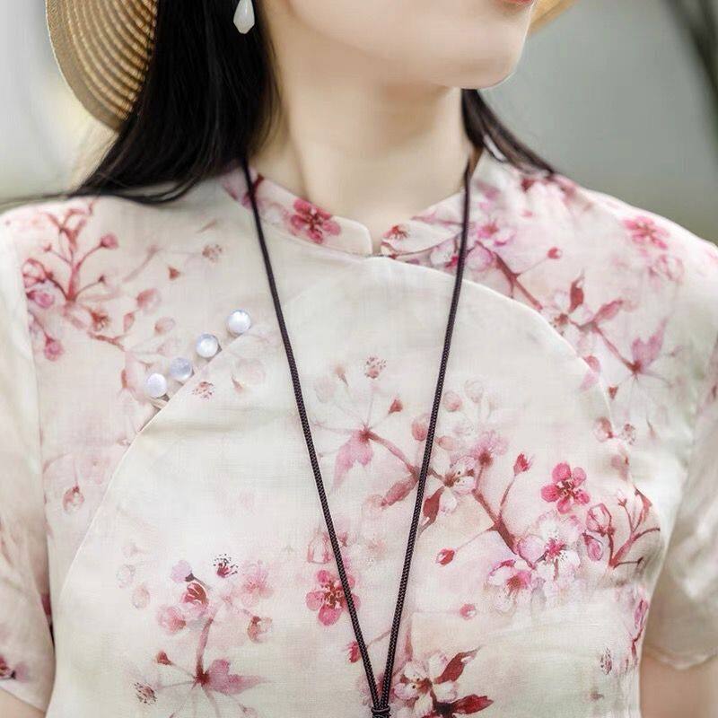Wewae6323 sườn xám phong cách trung quốc sườn xám phong cách trung quốc 2022 cho nữ váy sườn xám vải lanh cotton dáng rộng
