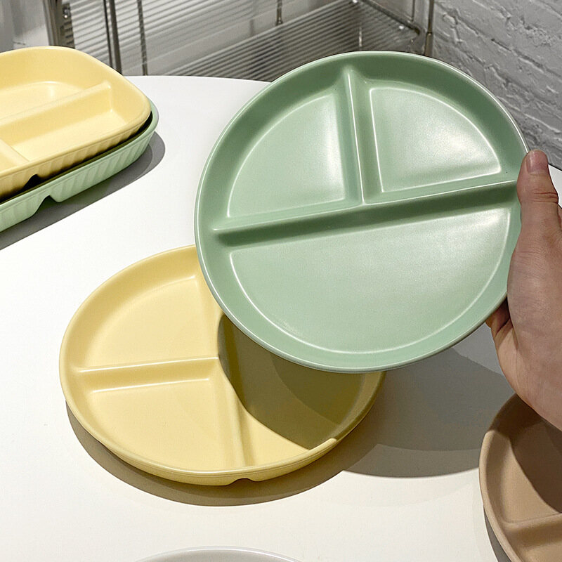 Gambar Korean style Ins Style Divided Plate Ceramic Breakfast Fat reducing Plate Baby Plate One Person Eat Three grid Quantitative