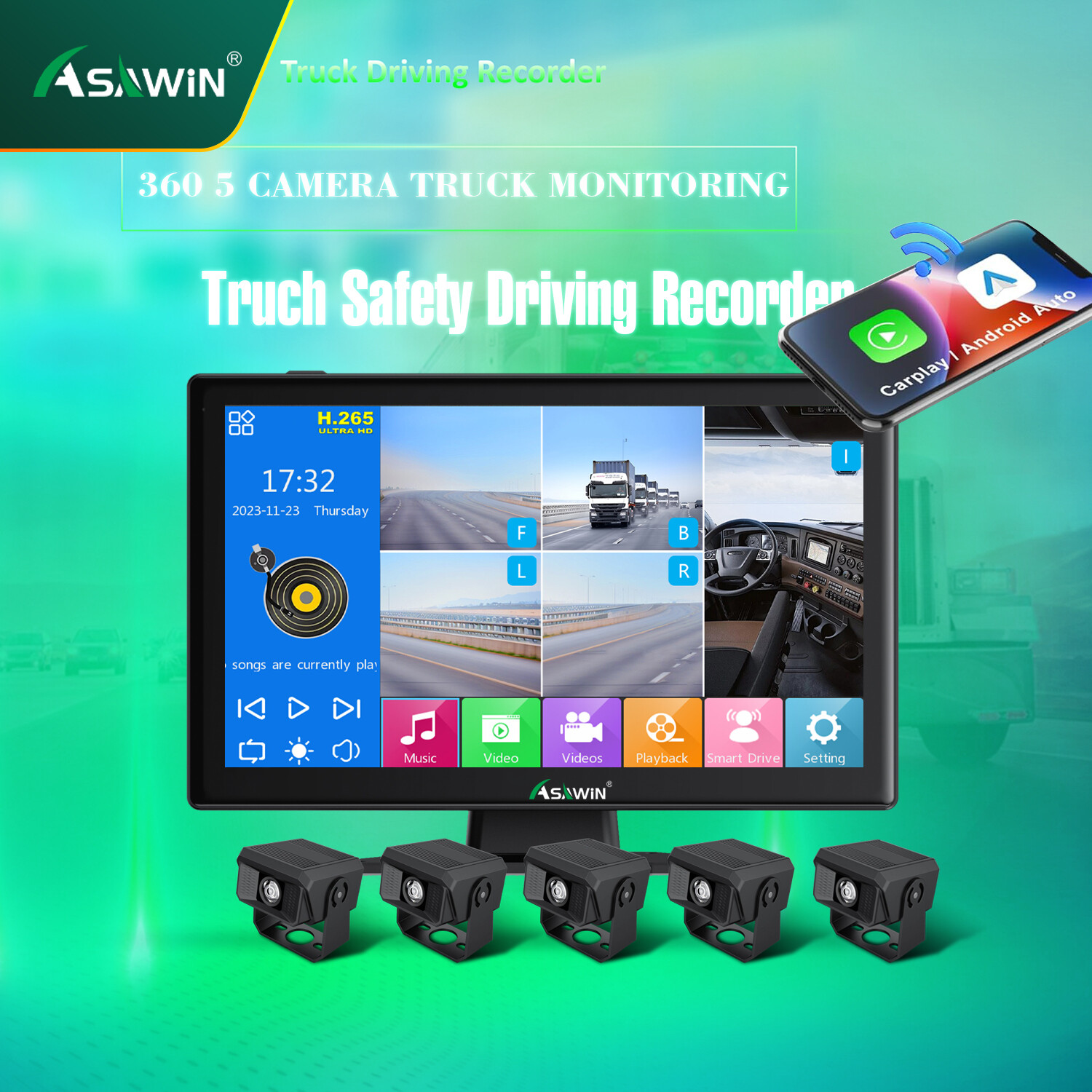 10 Inch 360 Degree Driving AHD Camera 5 Channels Recorded carplay Monitor Truck Lorry Dashcam Touch screen DVR Monitor Four Way Recording 4 Channels 12-24v Night Vision Full Around View Bus Truck Dash Cam ราคา 2,869 บาท*ส่งฟรี