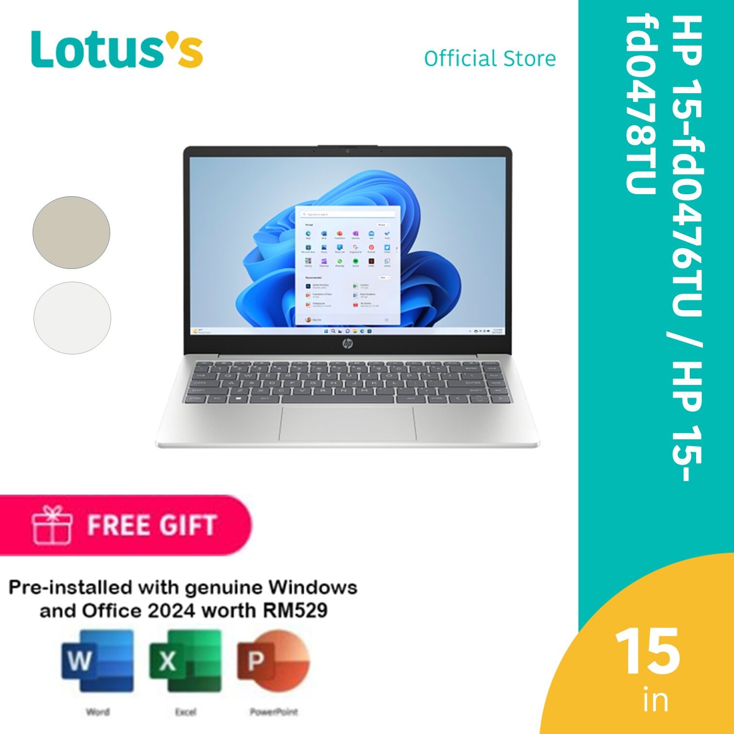 HP 15-fd0476TU / 15-fd0476TU FHD Laptop Warm Gold / Natural Silver (i5-1334U,8GB,512GB,15.6",W11,H&amp;S+M365)