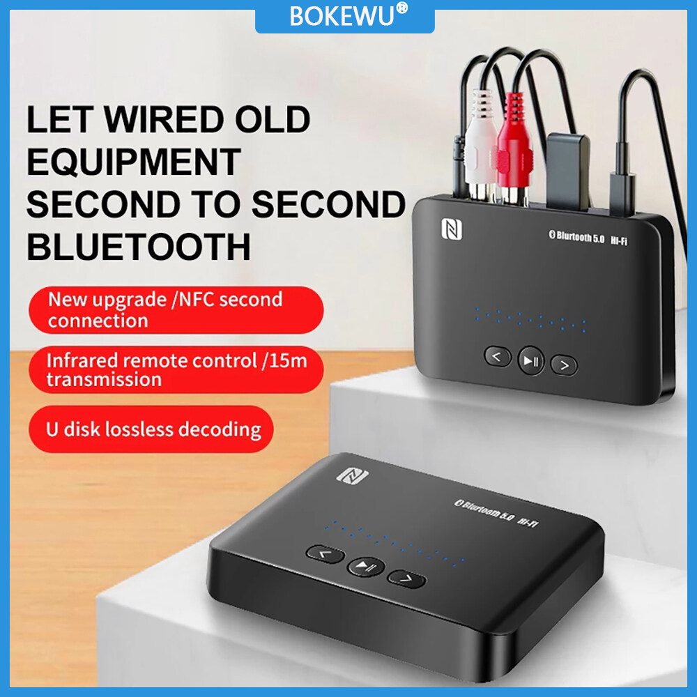 BOKEWU NFC Bluetooth 5.0 Audio Receiver RCA 3.5mm AUX U Disk Wireless