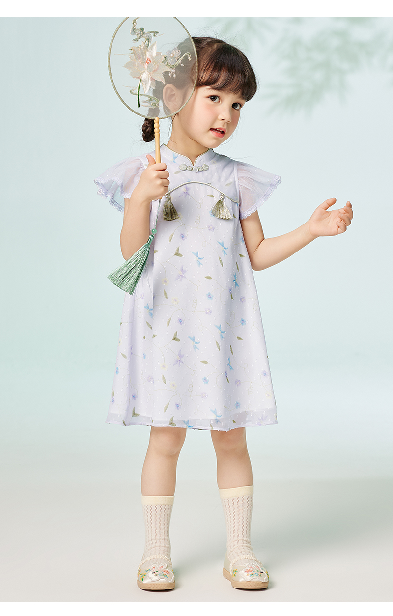 Gaun Anak Balabala Gaun Anak Perempuan Gaun Bayi Musim Panas 2023 Gaun Anak Baru Gaya Amerika Manis Cheongsam Pasang Surut
