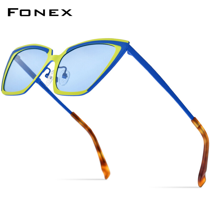 FONEX Titanium Sunglasses Women New in Trendy Fahion Brand Design Cateye Polarized Sun Glasses High-
