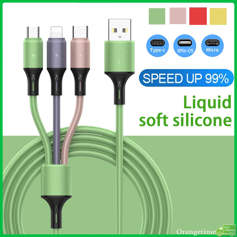 Cáp sạc nhanh USB 3 trong 1 dạng lỏng Tương thích cho iPhone Micro USB loại C dây sạc ngày cáp sạc
