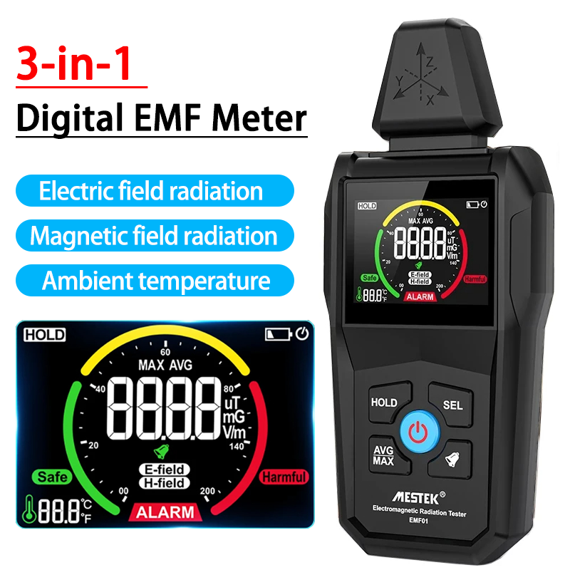 Đo mét emf kỹ thuật số bộ dò bức xạ điện từ màn hình màu hộ gia đình trường điện từ emf detector cầm tay bức xạ tester