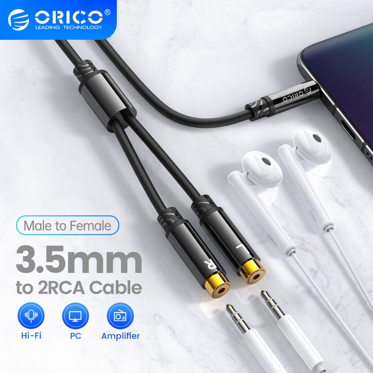 Orico Male to Female 3.5mm 3.5mm Female to 2RCA Male Stereo Audio Cable Premium for Speaker TV DVD Amplifier ราคา 162 บาท*ส่งฟรี