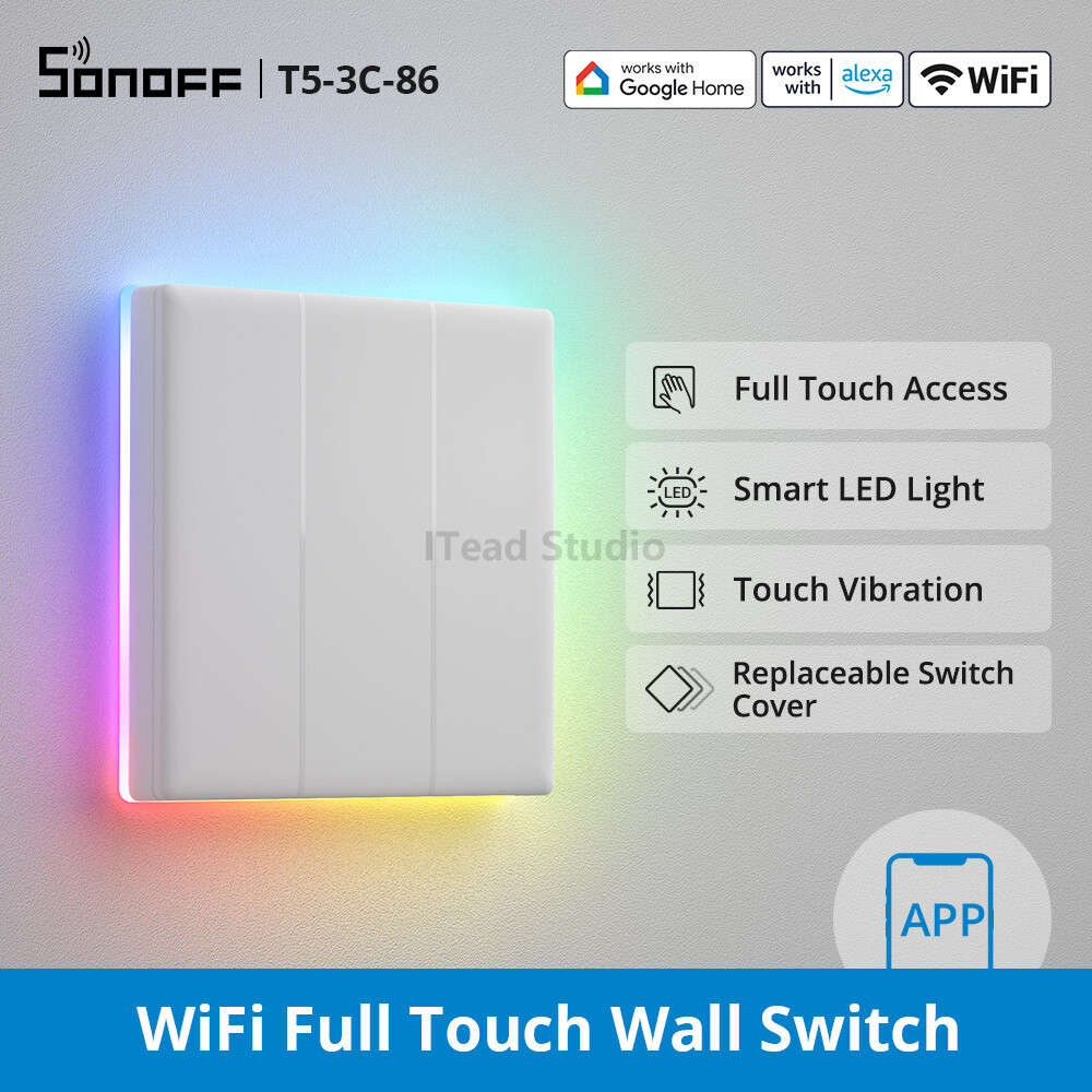 Itead sonoff t5 công tắc gắn tường thông minh 86/loại châu âu công tắc wifi đèn thông minh đầy đủ điều khiển bằng cảm ứng/rgb đèn led trang trí/nắp công tắc có thể thay thế ứng dụng điều khiển bằng giọng nói công tắc thông minh