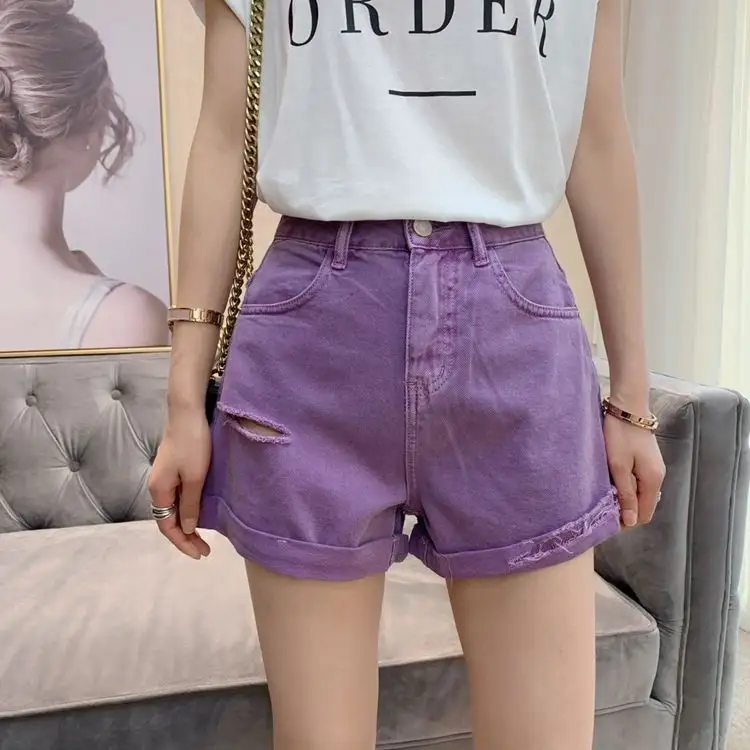 purple denim shorts womens