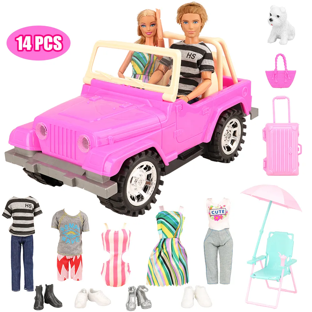 barbie and ken dolls with jeep