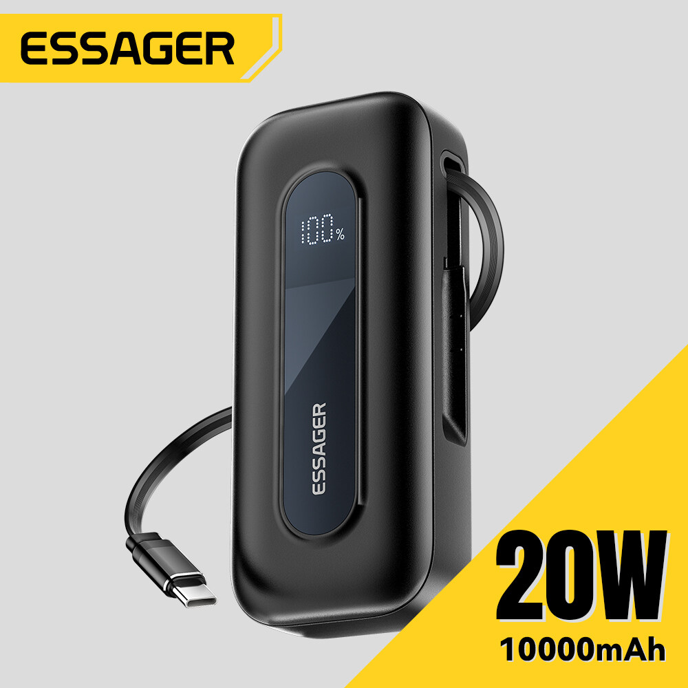 Essager 10000MAh sạc dự phòng S Với Loại C cáp có thể thu vào Xách Tay Màn hình hiển thị kỹ thuật số Nhanh Chóng Sạc 10000MAh sạc dự phòng S Cho Iphone16 15 Huawei Mate XT Xiaomi Samsung Máy Tính Bảng Iwatch Tai Nghe Bộ sạc điện thoại nhanh Được Xây Dựng