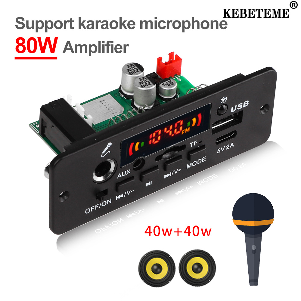 KEBETEME 2x40W Bluetooth 5.0 Decoding Board Amplifier DC 12V Call Recording MP3 Mic Function ราคา 151 บาท*ส่งฟรี