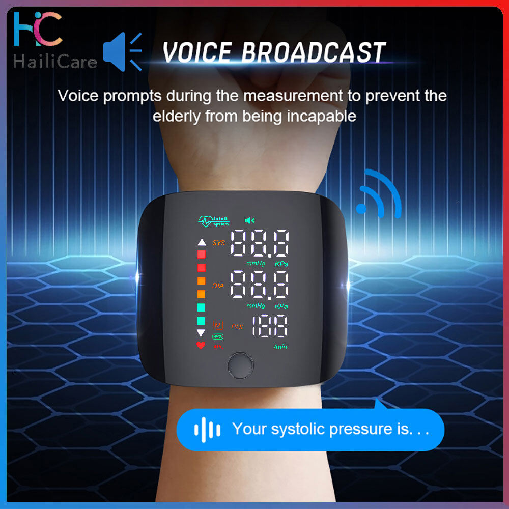 Hailicare ครัวเรือนอิเล็กทรอนิกส์ Sphygmomanometer หน้าจอสัมผัสข้อมือเครื่องวัดความดันโลหิตอัตโนมัติเตือนด้วยเสียงแสงพื้นหลังสามสีแบบพกพาเครื่องวัดความดันโลหิตแบบปุ่มเดียว ราคา 549 บาท*ส่งฟรี