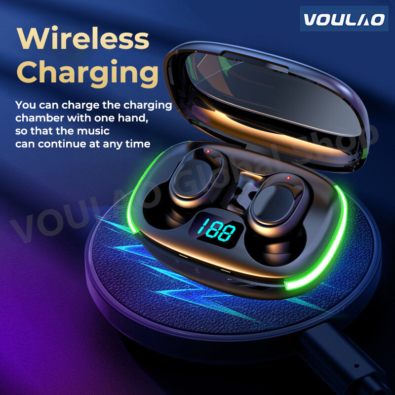 VOULAO 2022 New breathing light Bluetooth E-sports game 5.1 Support wireless charging Tws Earphones Mini In-Ear Pods For Android ราคา 110 บาท*ส่งฟรี