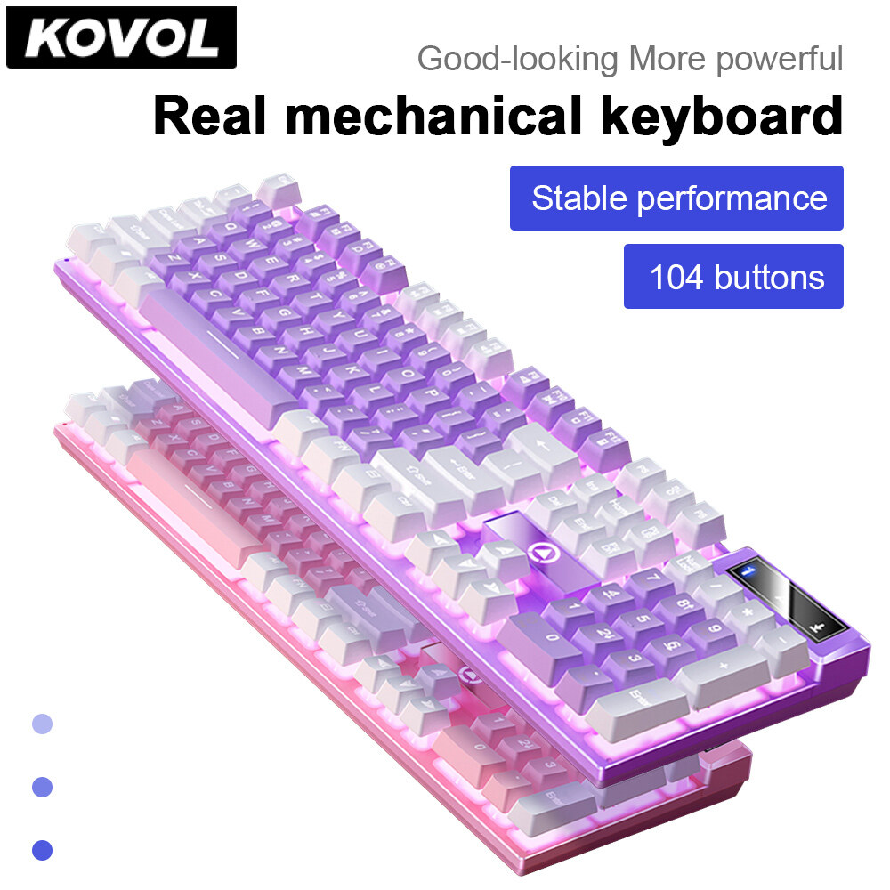Kovol bàn phím chơi game 104 phím bàn phím cơ có dây bàn phím đèn nền led usb cho game thủ máy tính xách tay nhiều màu