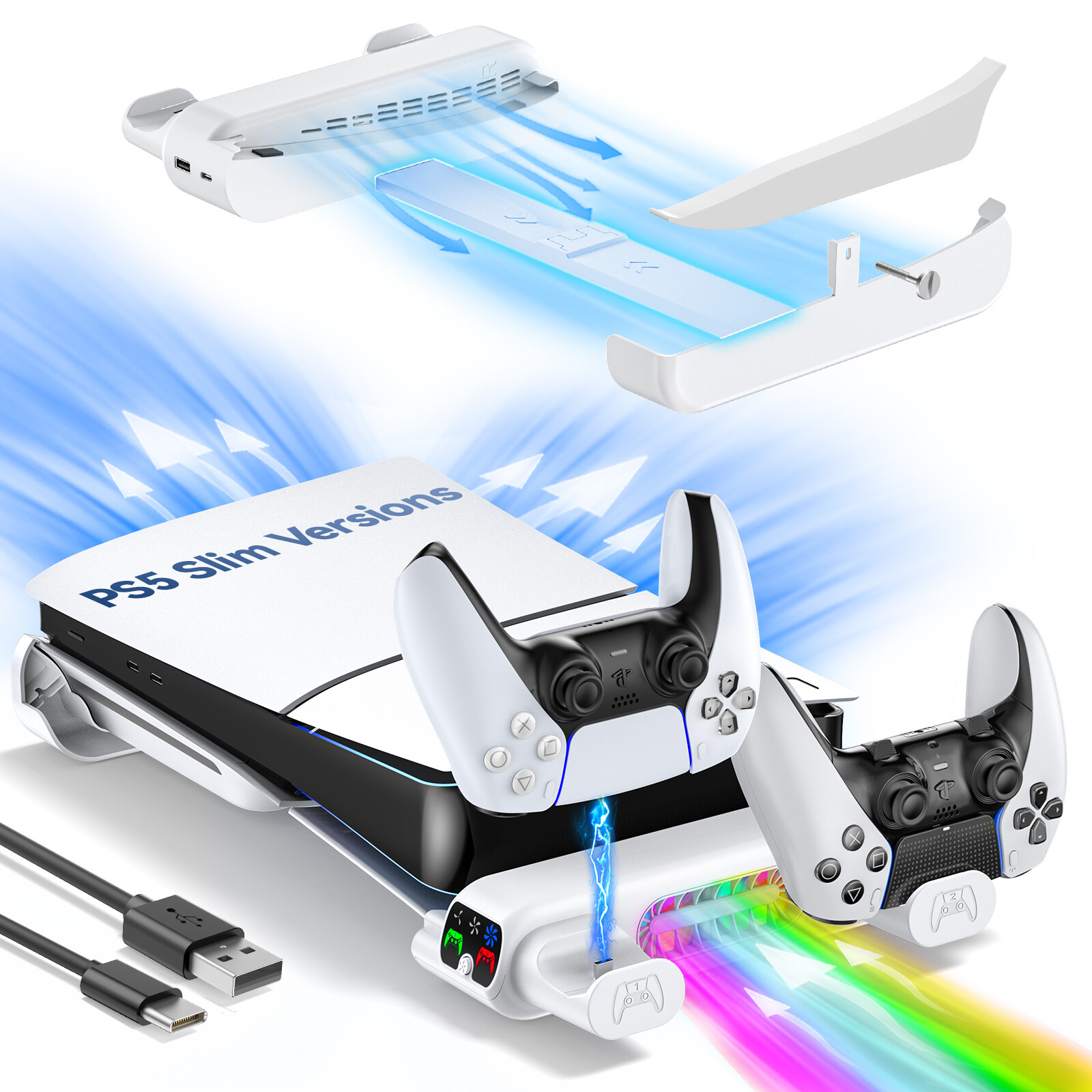 Ps5 Slim ngang đứng với quạt tản nhiệt, ps5 Bộ sạc điều khiển cho ps5 Slim Disc & phiên bản kỹ thuật số, ps5 Slim Cooler với ps5 trạm sạc, ps5 Slim đứng ngang, ps5 Slim Phụ kiện chơi game