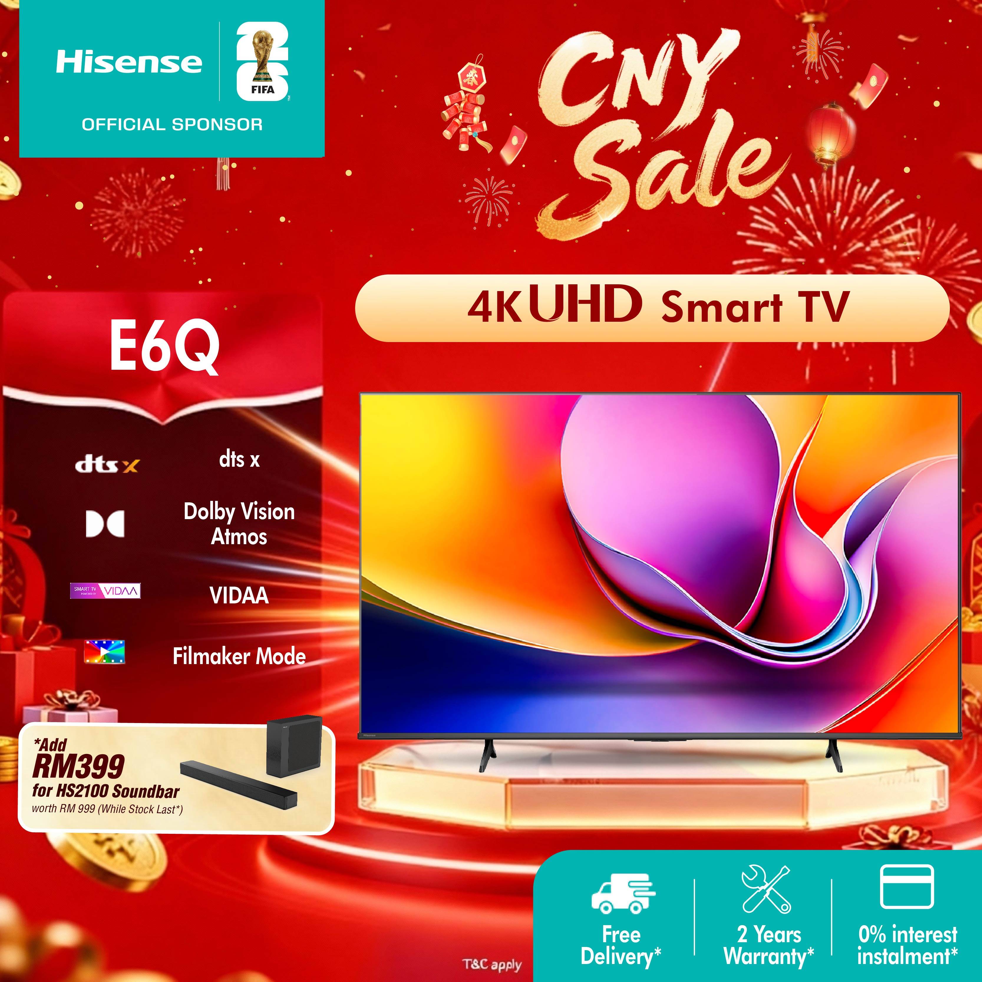 [FREE Installation][2026 New] Hisense 43-85 inch 4K UHD Dual Band WiFi Voice Control Smart TV/ Dolby Vision/AI 4K- E6Q Harga  1,529 Ringgit*Penghantaran Percuma