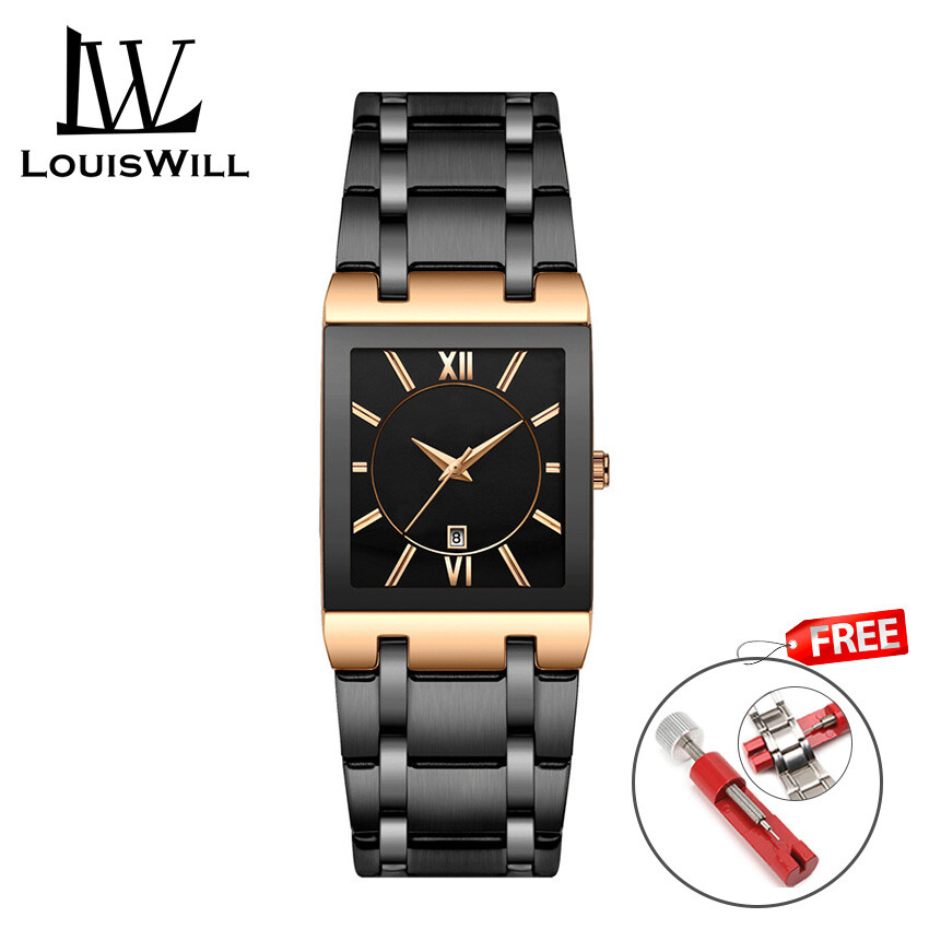 Louiswill Đồng hồ nam Đồng hồ thời trang vuông Đồng Hồ có lịch Đèn Ngủ 30m Đồng hồ chống nước đồng hồ băng thép đồng hồ thạch anh Nam Đồng hồ đeo tay giản dị Đồng hồ thời trang đồng hồ đeo tay công sở