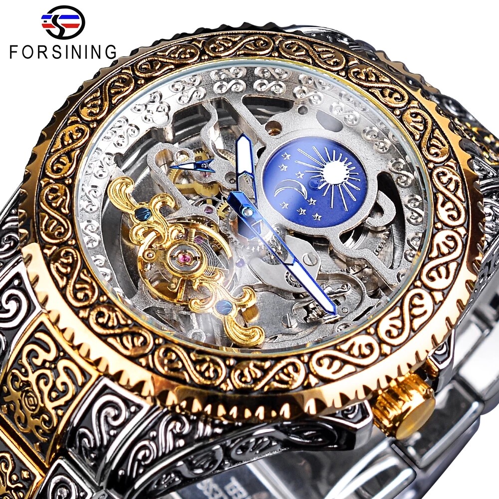 Mới Forsining Đồng hồ cơ nam Tourbillon Đồng hồ tự động rỗng sang trọng chống thấm nước Đồng hồ thời trang nam mới