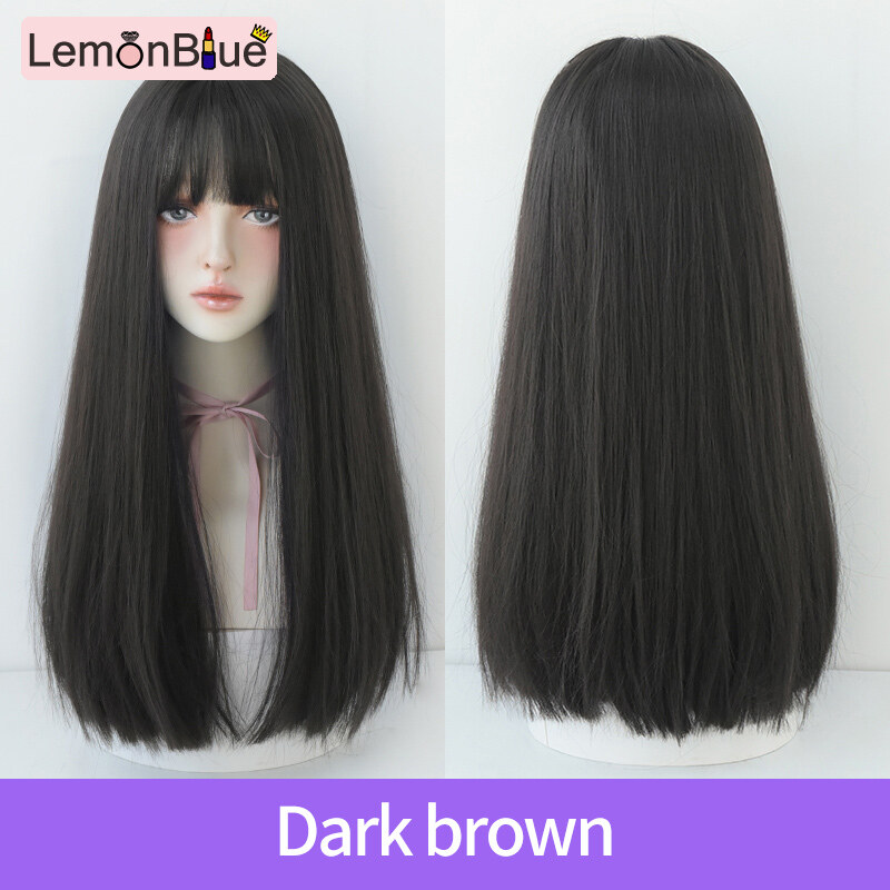 Gambar LemonBlue 7JHH WIGS Long Straight Wig for Women Natural Fluffy Black Full Wig Fashion Wig with Bangs High Temperature Synthetic Silk Wig