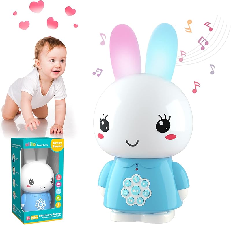 alilo Honey Bunny Kids Music Story Audio Player for Toddlers 1-5, Baby Boy Girl Easter Gifts, Pre-Loaded 16 Stories/48 Nursery Rhymes/12 Soothing Music, with Nightlight, Voice Recording