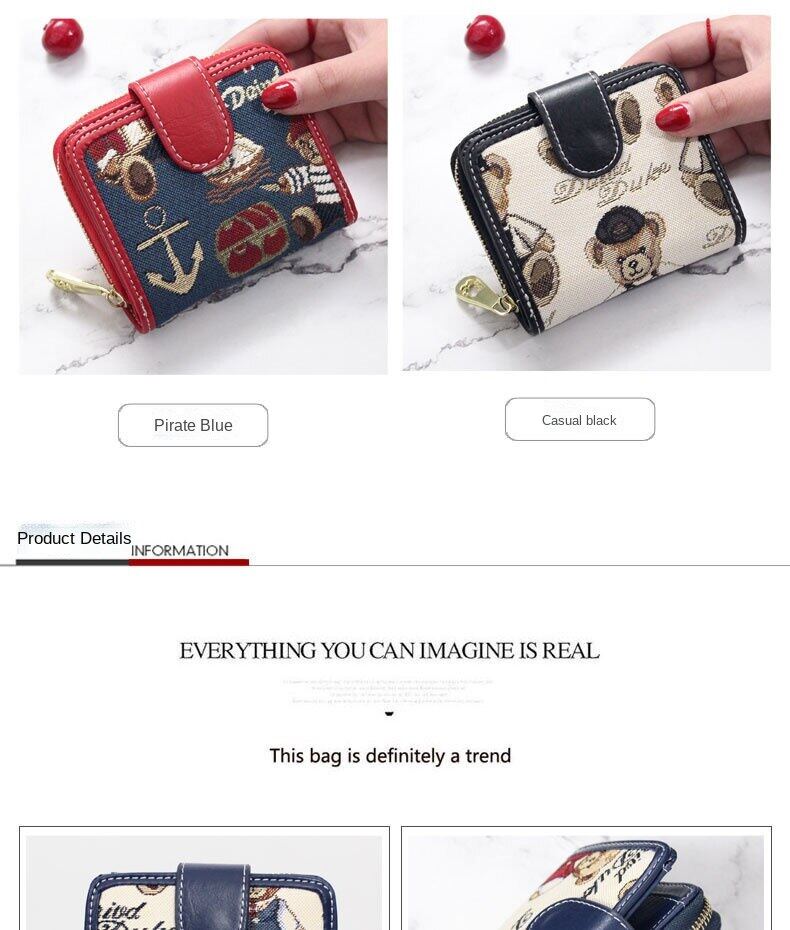Tiantian Pooh bear new wallet womens short ins student Korean cute folding fashion coin purse multi-functional