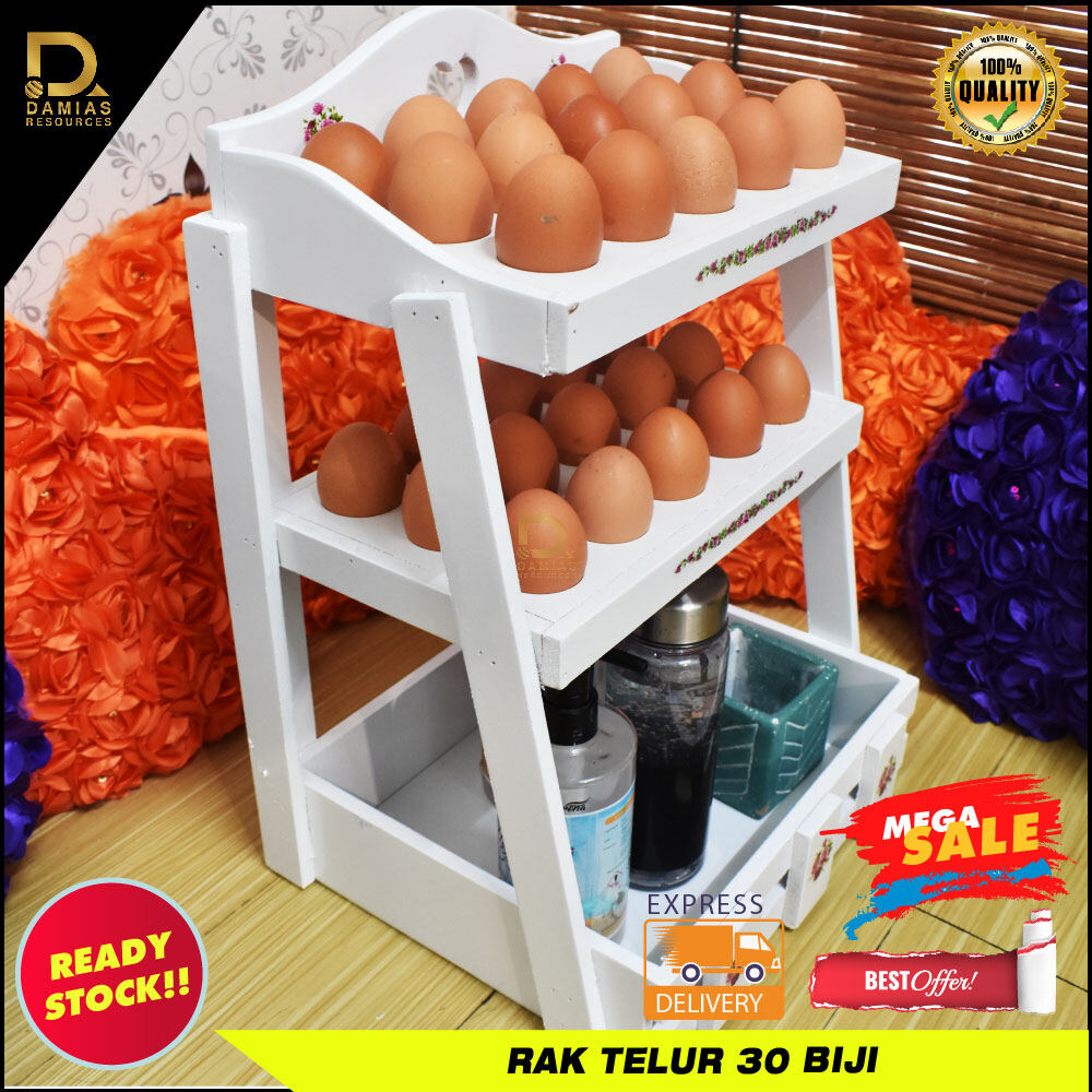 Gambar Rak Telur Egg D laila Bunga (30 Biji Telur) Hiasan Dapur wooden Kayu Tidak Mudah Patah Vantage White Exclusive