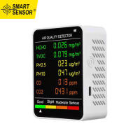 Smart Sensor 6 In 1 PM2.5 PM10 HCHO TVOC CO CO2 Multifunctional Air Quality Detector CO Carbon Dioxide Formaldehyde Monitor LCD Large Screen Display Portable Home Office Hotel Desktop Air Quality Tester