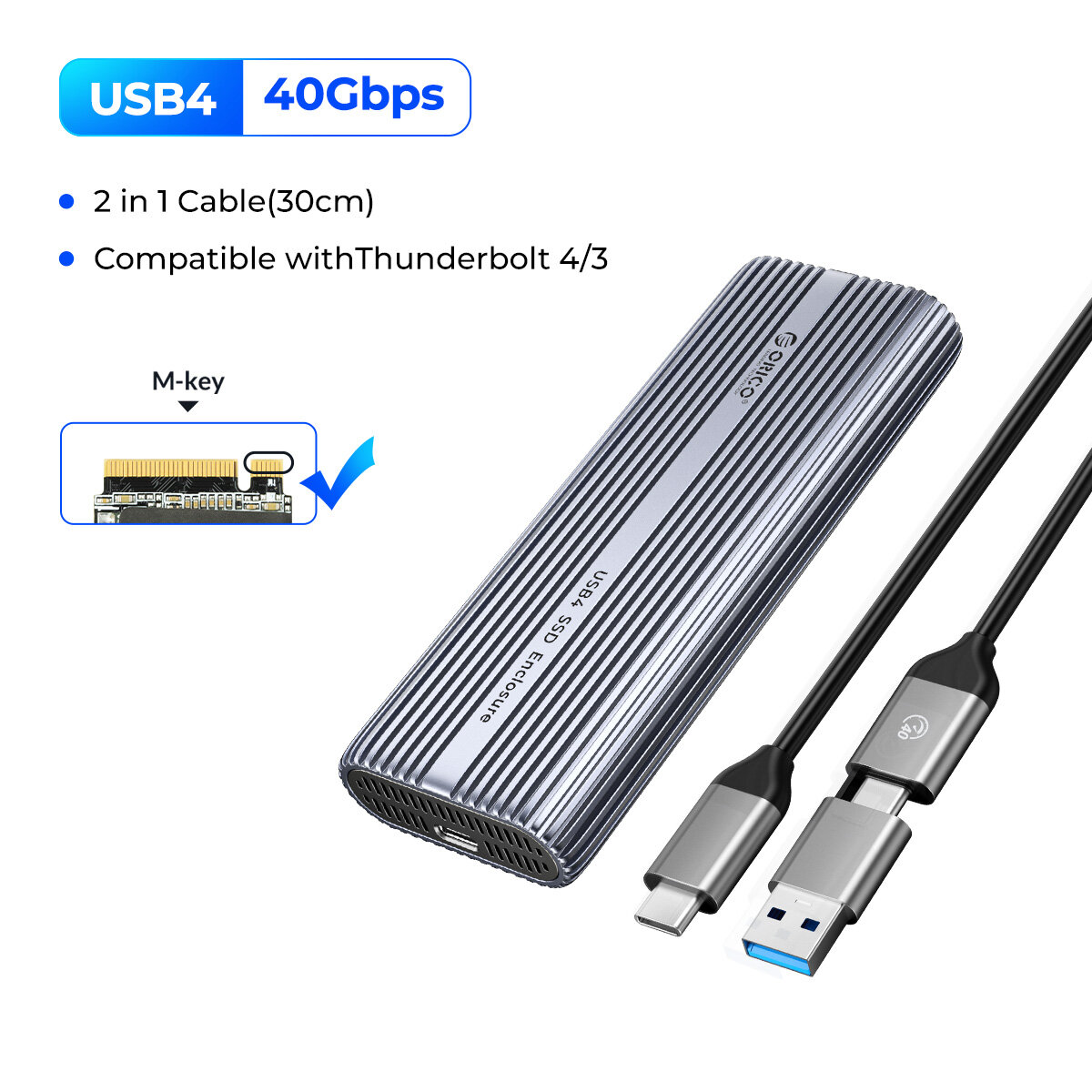 Orico M.2 Nvme Bao Vây USb4 40gpbs tốc độ nhanh 2 Trong 1 Loại C USB Một Cáp Với quạt tản nhiệt Tươn