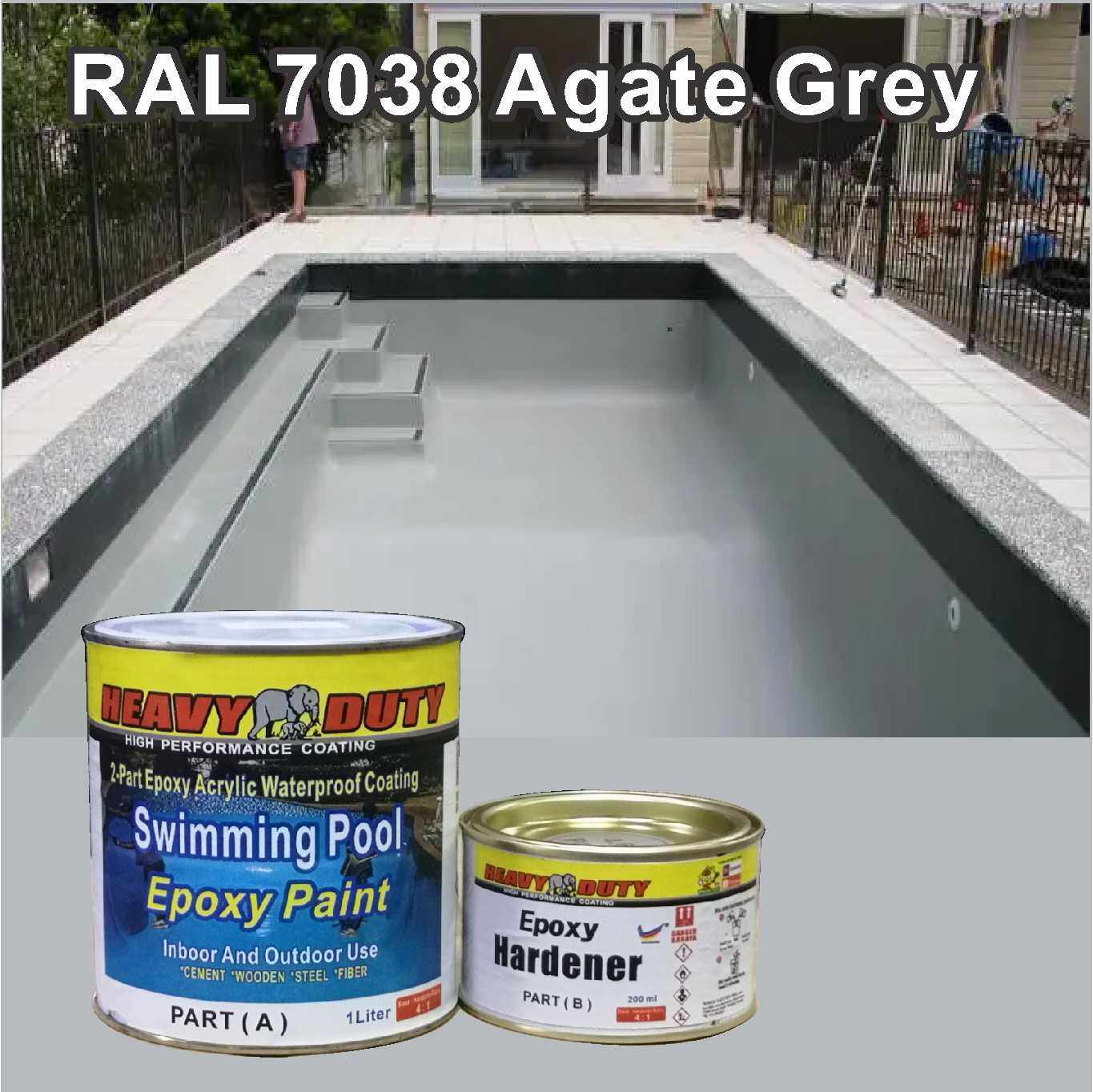 RAL 7038 AGATE GREY SWIMMING POOL EPOXY PAINT /Heavy Duty • 2-Part Epoxy Acrylic Waterproof Coating • Kolam Renang Harga 80 Ringgit*Penghantaran Percuma