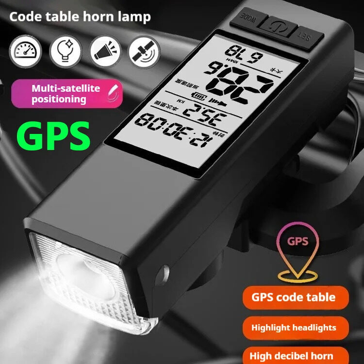 GPS đèn trước xe đạp với sừng 3 trong 1 máy đo kết nối không dây với xe đạp xe đạp GPS Đồng hồ tốc Độ đèn pha không thấm nước Đèn Pin Xe Đạp