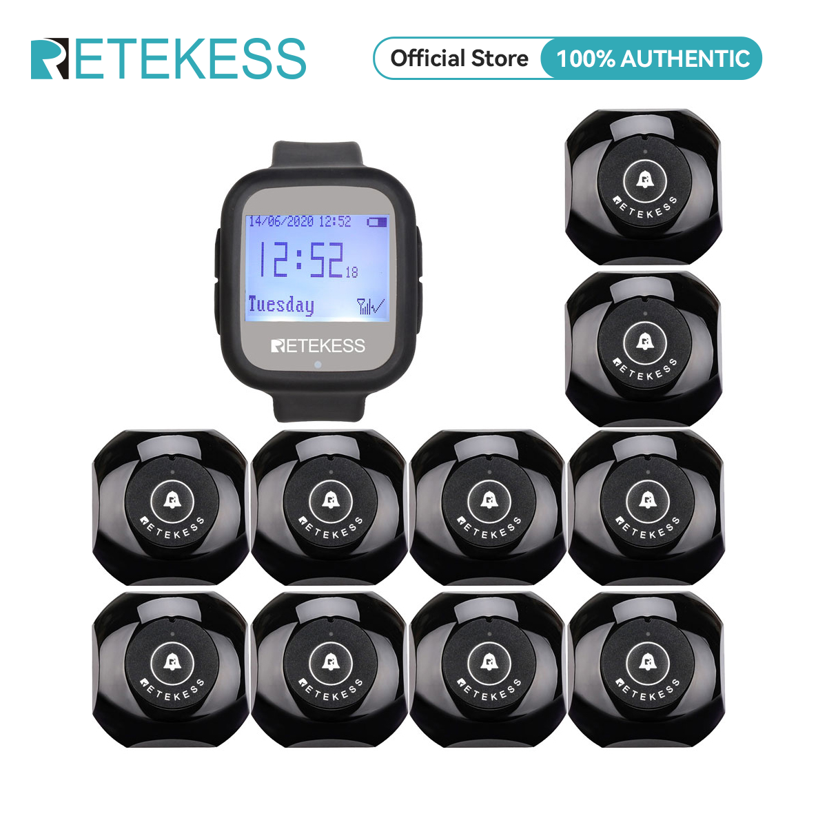 Retekess TD106 Pager System Vibration Buzzer Restaurant Pagers Calling System Customise 1 Watch Pager and 10 Call Buttons Presyo 4,399 Piso*Libreng Shipping