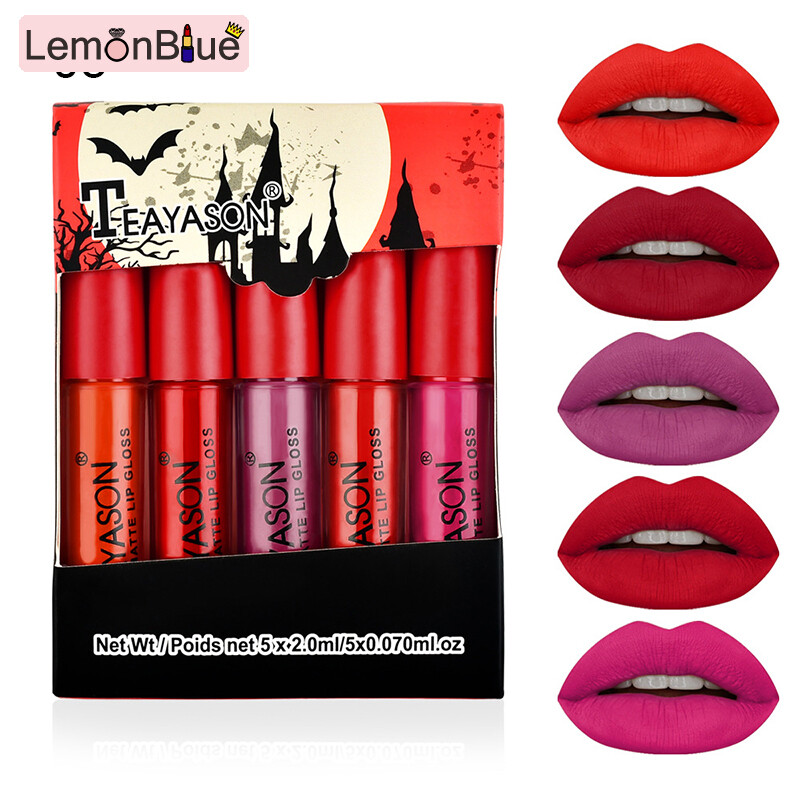 Gambar LemonBlue 5pcs set Matte Lipstick Set Velvet Lip Glaze Color Charm Lasting Non fading Lip Makeup