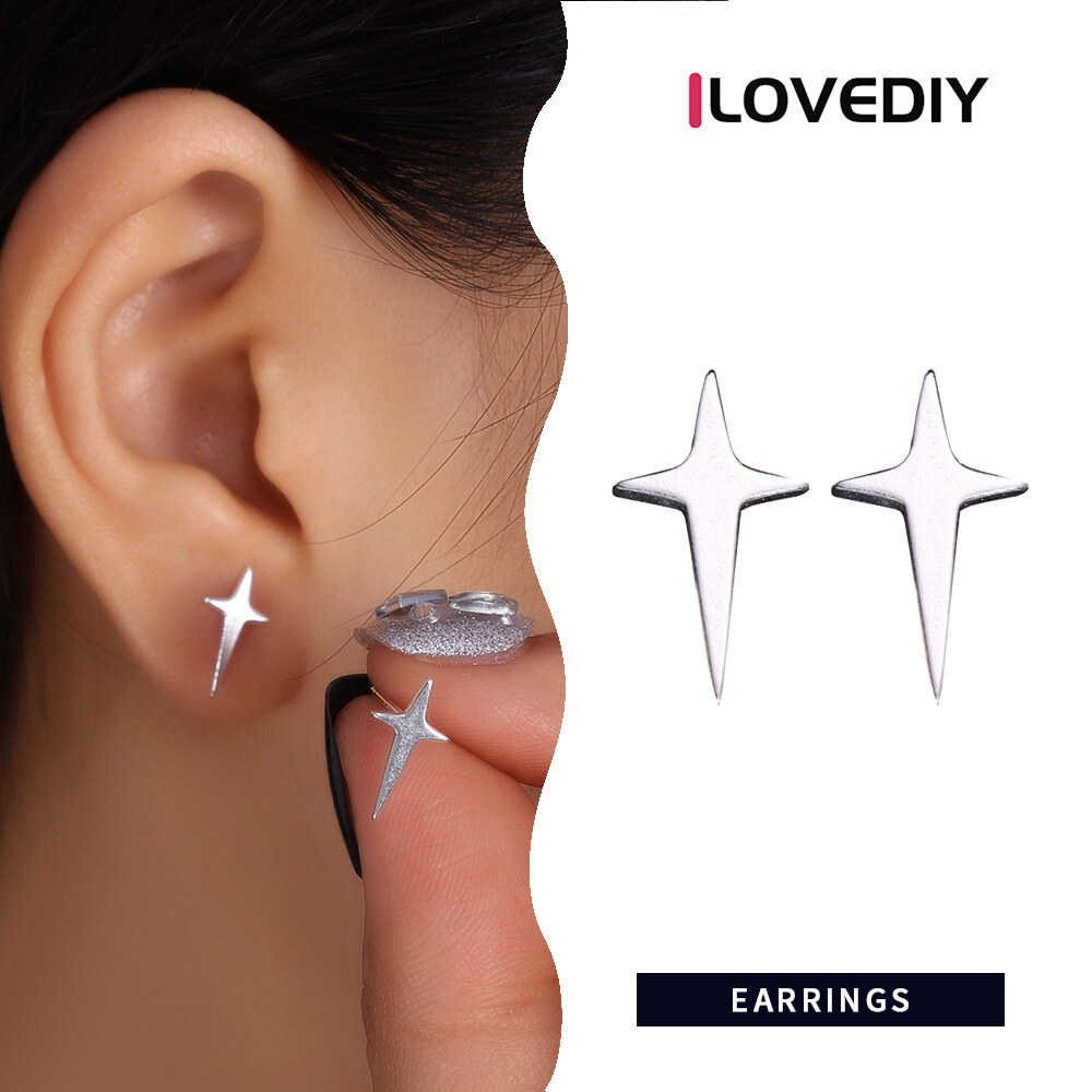 [Ilovediy] phong cách Hàn Quốc Thời Trang Hip-hop mát mẻ thép titan thép không gỉ hình chữ thập Starlight Bông tai