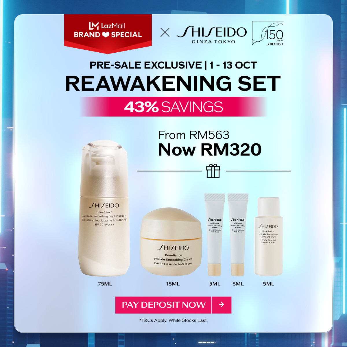 Gambar [150th Anniversary Pre Sale Exclusive | 1   13 Oct] Shiseido Benefiance Wrinkle Smoothing Day Emulsion 75ml Set RM320 (Worth RM563)
