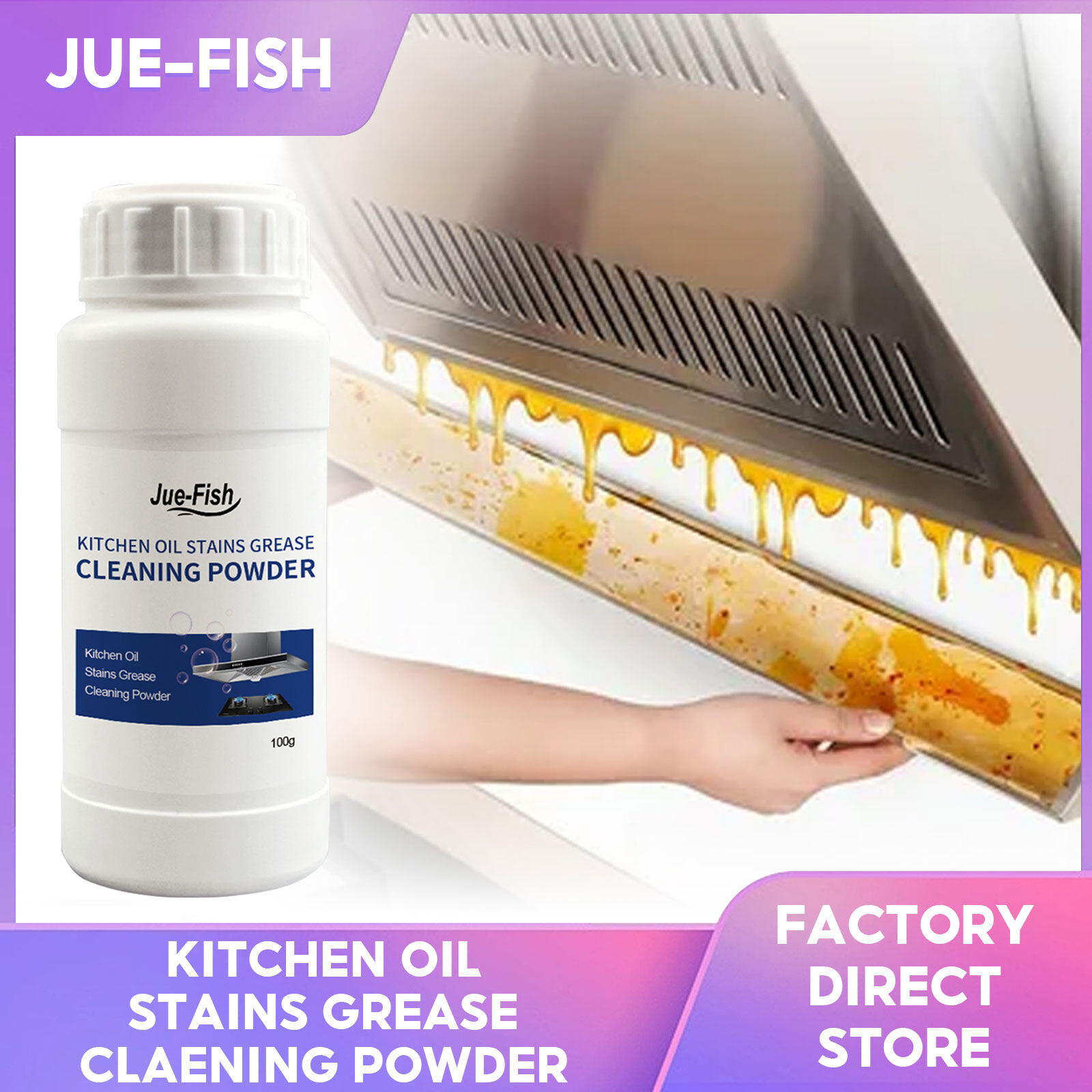 JUE-FISH Kitchen Concentrated Heavy Oil Cleaning Powder Hood Heavy Oil Pollution Cleaner Household Strong Degreasing Cleaning Bubble Powder Kitchen Smoking Machine Cleaner (100g) ราคา 151 บาท*ส่งฟรี