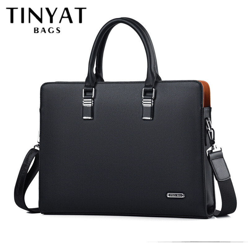 Tinyat Túi doanh nhân Cặp tài liệu da đeo vai đựng máy tính xách tay đi công tác mỏng Túi doanh nhân cho nam giới