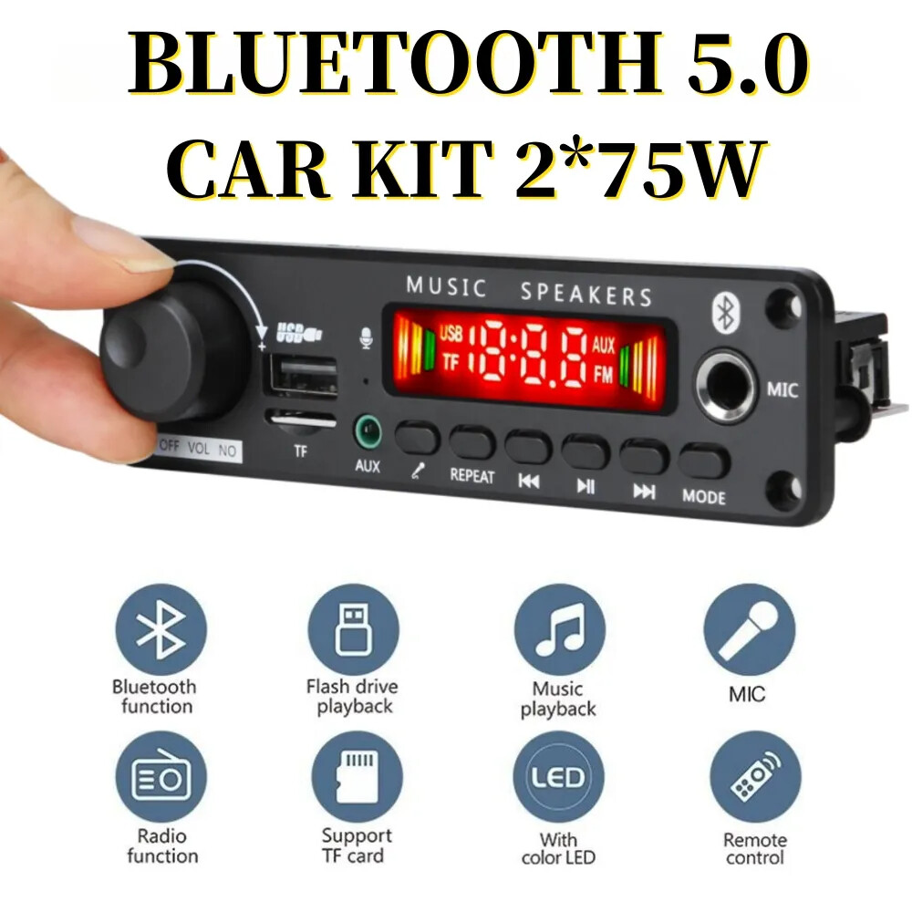 2x75w Bluetooth Bảng Mạch Giải Mã MP3 FM Đài phát thanh USB TF Máy phát nhạc xe hơi loa màn hình LED với cuộc gọi chức năng ghi âm