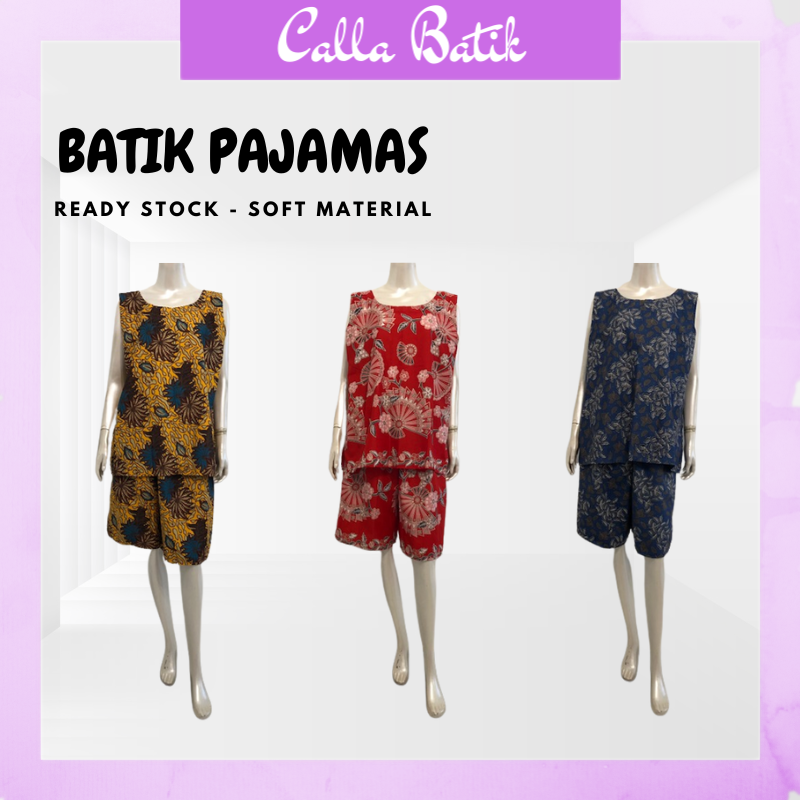 Batik Women Pajamas Set 2PCS Cotton L Size Sleeveless NB020601