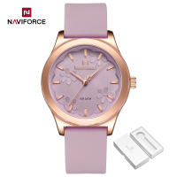 NAVIFORCE นาฬิกาข้อมือกันน้ำสำหรับผู้หญิงลำลองสำหรับเด็กผู้หญิงนาฬิกาข้อมือนาฬิกาข้อมือสตรีประดับเพชรสายหนังเรืองแสงสำหรับผู้หญิงของขวัญวันวาเลนไทน์