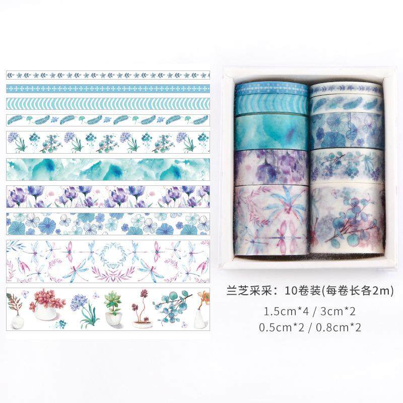 10Pcs/Box Fantasy Ocean Beautiful Flowers Plants Leaves Washi Tape DIY Decorative Masking Tape for Scrapbooking Washi Tape Set