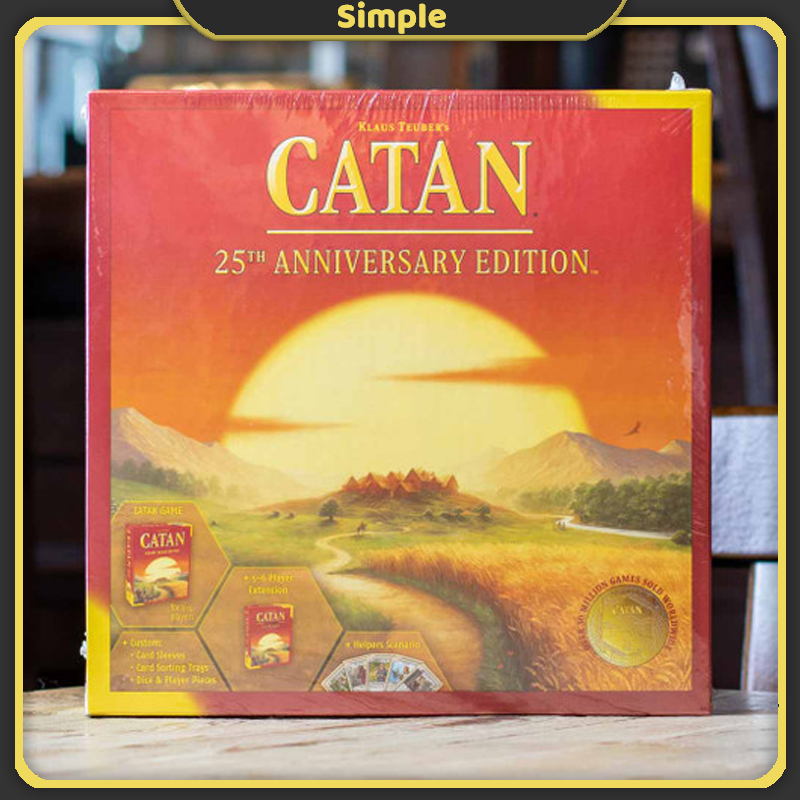 Catan trò chơi với bàn cờ phiên bản lễ kỷ niệm thứ 25 bao gồm trò chơi cơ bản và chiến lược trừu tượng mở rộng 5-6 người chơi trò chơi trên bàn gia đình trò chơi với bàn cờ cho 3 đến 6