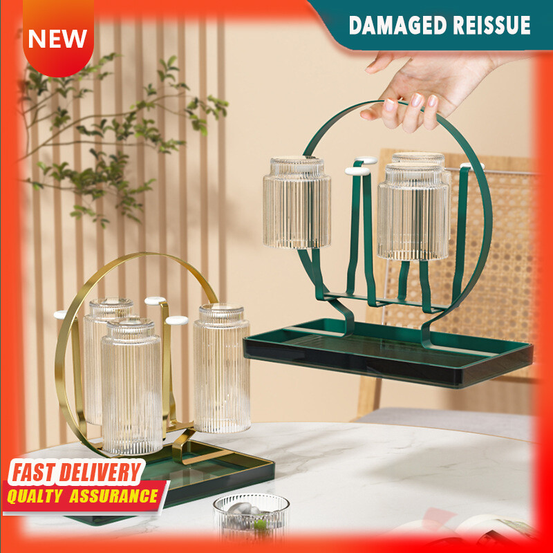 Gambar Cup Holder Light Luxury Wrought Iron Rack Glass Cup Portable Cup Holder Upside Down Storage Drain Rack Tray