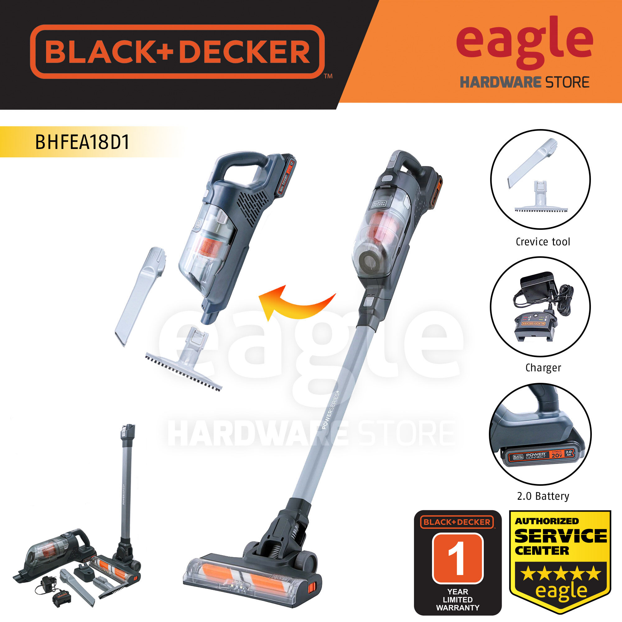 Black & Decker BHFEA18D1-B1 18/20V Cordless 2 In 1 Stick Vacuum