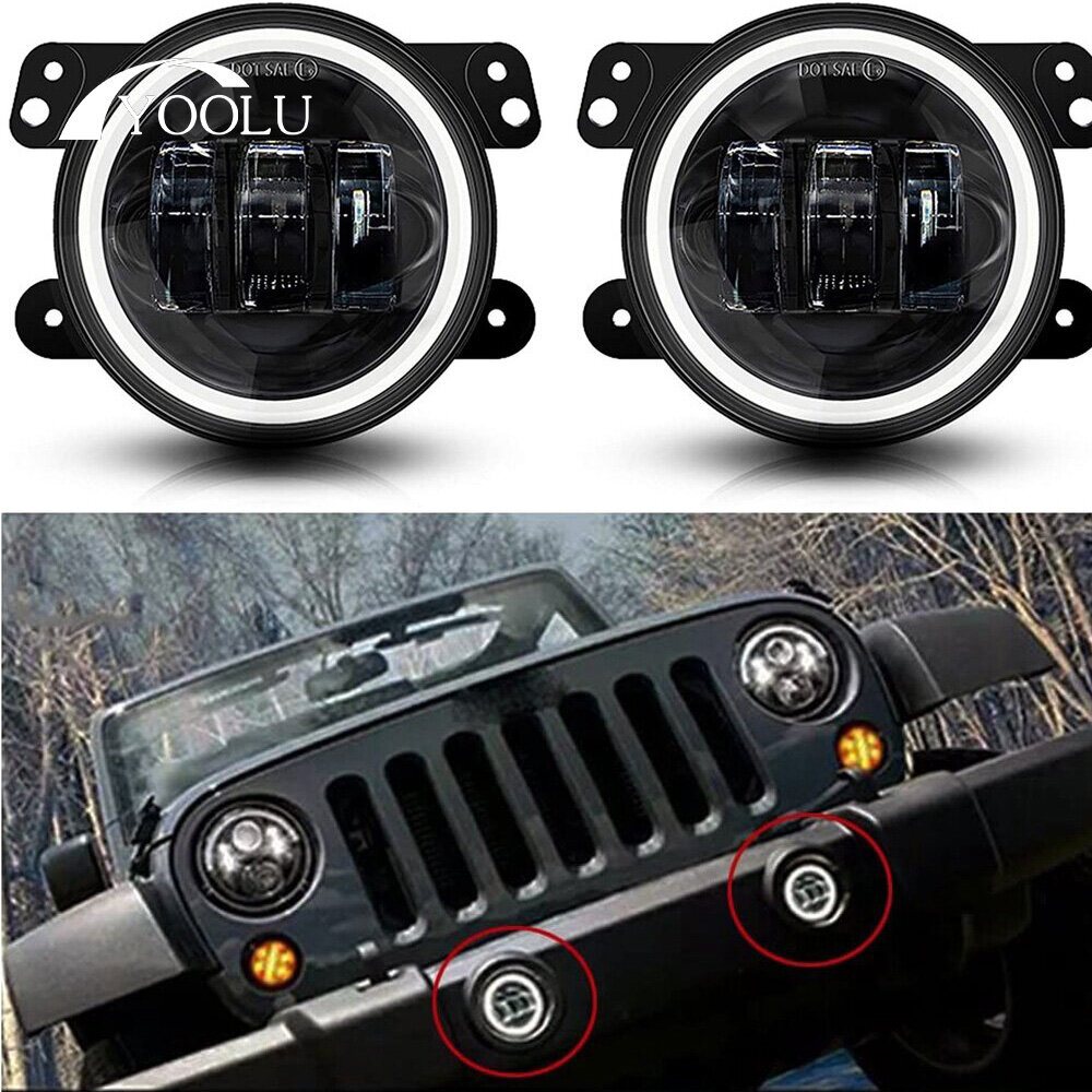 Đèn Sương Mù LED Đèn Cản Xe 4 Inch Đèn Sương Mù Địa Hình Đèn DRL Màu Trắng Cho Xe Jeep Wrangler JK JL Dodge Journey Magnum Bộ Sạc Đèn Sương Mù Lắp Ráp