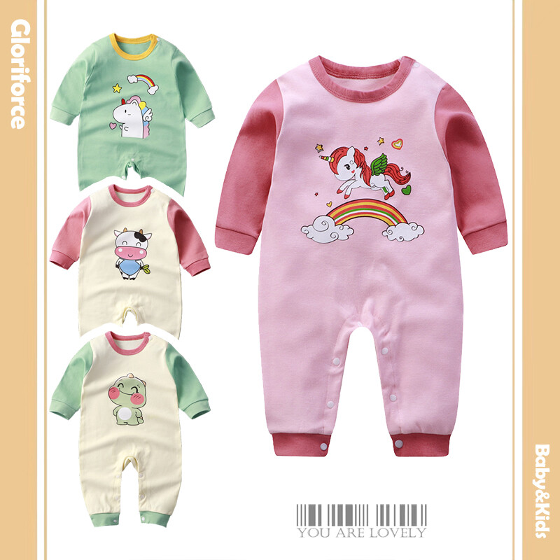 Chứng Khoán Sẵn Sàng, Áo Liền Quần Dài Tay Cotton In Hình Hoạt Hình Cho Bé Quần Áo Bé Trai Bé Gái Unicorn Romper, Màu Sắc Mới Romper