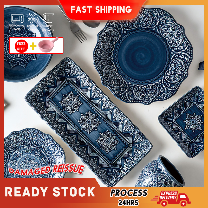 Gambar Baroque Dishes Blue Nordic Style Ceramic Set Creative Personality Dishes Petals Ceramic Tableware