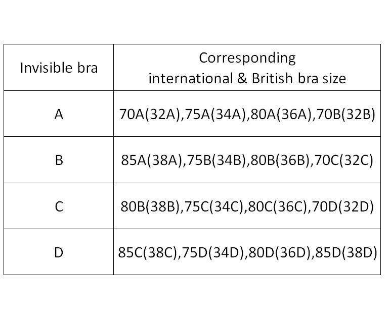 Adhesive Bra Size Chart