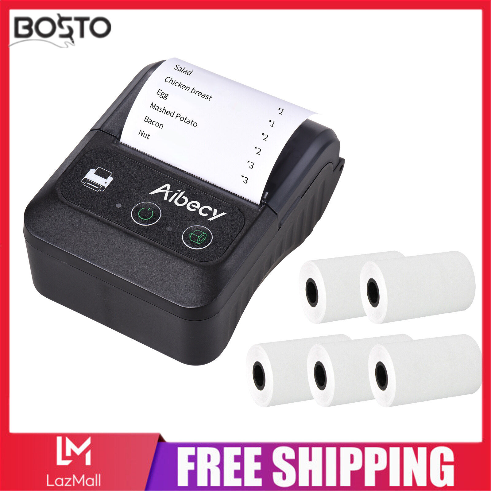 Máy In Hóa Đơn Nhiệt 2 Inch BT 58Mm Không Dây Tiện Dụng Mini USB Hóa Đơn POS Máy In Di Động Với 5 Cuộn Giấy Nhiệt Tương Thích Với Android/IOS/Windows Dành Cho Cửa Hàng Bán Lẻ Nhà Hàng Doanh Nhân Nhỏ