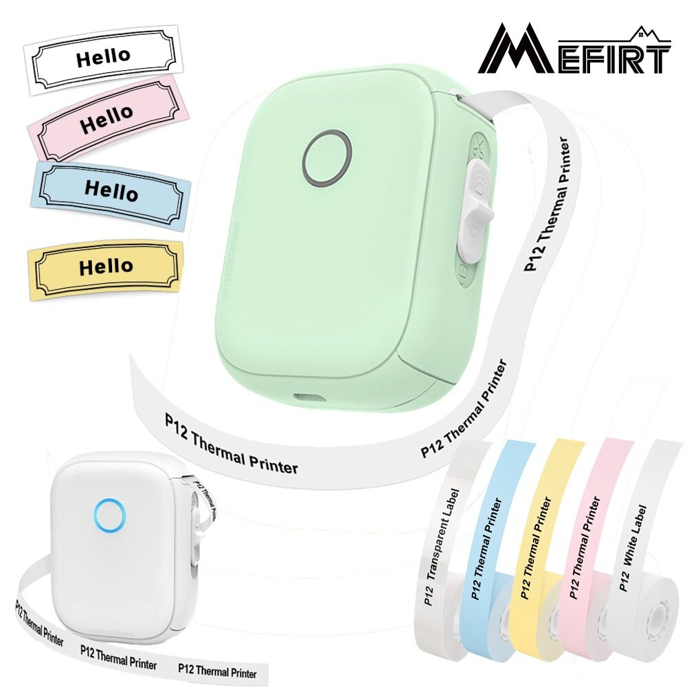 Inkless Thermal Printer P12 Portable Label Printer Bluetooth Wireless Mini Sticker Printer with Cutter Barcode Name Price Tag Maker label sticker printer/label maker machine Harga  25 Ringgit*Penghantaran Percuma
